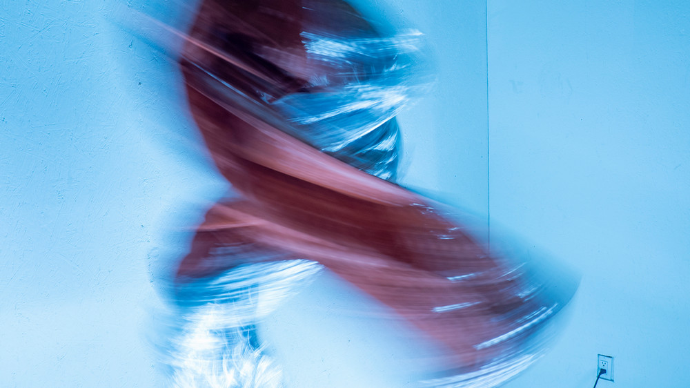 Andrew Maize, stwerH, 2025, mylar blankets and fan, detail image.