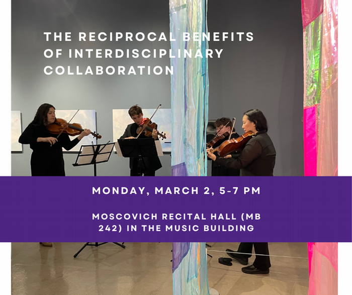 Emily Hiemstra's Viola quartet performing in the exhibition Atmospheric Shifts